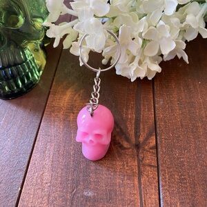 Handmade Resin Bubblegum Pink Skull 3” Keychain Gothic Backpack Bag Charm NEW